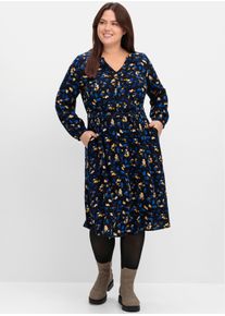 sheego Große Größen Druckkleid mit Blumendruck, aus Viskose-Twill, tiefblau-gemustert, Größe 44 - Damen