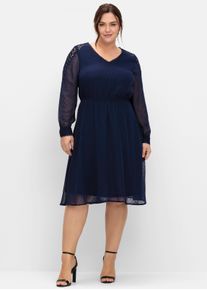 sheego Große Größen Cocktailkleid aus Chiffon, in Dobby-Struktur, marine, Größe 58 - Damen