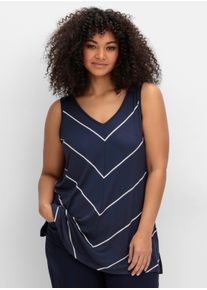 sheego Große Größen Longtop mit Streifen, in leichter A-Linie, tiefblau-gestreift, Größe 56 - Damen