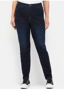 sheego Große Größen Cargojeans mit schmalem Bein, dark blue denim, Größe 58 - Damen
