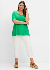sheego Große Größen T-Shirt mit herzförmigem Ausschnitt, grasgrün, Größe 40/42 - Damen