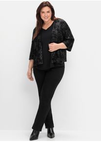 sheego Große Größen Blusenjacke mit Pailletten, schwarz, Größe 44 - Damen