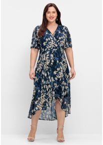 sheego Große Größen Chiffonkleid in Wickeloptik, mit Blätterprint, nachtblau-gemustert, Größe 44 - Damen
