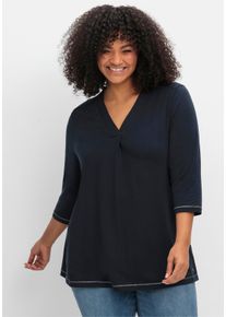 sheego Große Größen 3/4-Arm-Shirt in leichter A-Linie, tiefblau, Größe 40/42 - Damen
