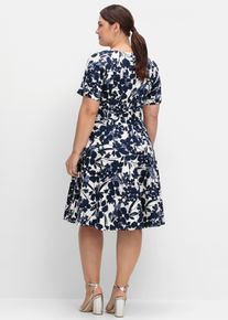 sheego Große Größen Cocktailkleid mit Blumenprint und Stoffgürtel, marine-gemustert, Größe 58 - Damen