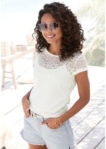 Lascana Spitzenshirt weiß Gr. 36/38 für Damen. Mit Rundhals. Figurumspielend