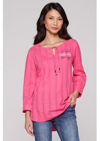 SOCCX Damen Schlupfbluse, pink, casual, Gr. M, Strukturmuster, bedruckt, Material: 100% Baumwolle, Blusen, mit Rückenpasse