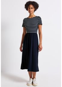 Street One Damen Midikleid, blau, casual, Gr. 46, gestreift, Stoff, 95% Viskose, 5% Elasthan, Kleider, mit Rundhalsausschnitt