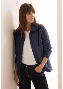 Cecil Damen Sweatjacke, blau, casual, Gr. XXL, unifarben, Web, Obermaterial: 61% Baumwolle, 37% Polyester, 2% Elasthan, Sweatjacken, mit Stehkragen