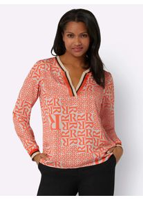 Inspirationen Damen Schlupfbluse, orange, Gr. 46, gemustert, mehrfarbig, 100% Polyester, Blusen