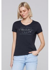 SOCCX Damen V-Shirt, blau, casual, Gr. XXXL, bedruckt, Material: 100% Baumwolle, Shirts, mit Seitenschlitze