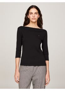 Tommy Hilfiger Damen 3/4-Arm-Shirt "NEW CODY SLIM BOAT-NK 3/4SLV", schwarz, casual, Gr. S, unifarben, Jersey, Obermaterial: 100% Baumwolle, Shirts,