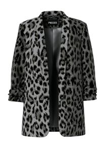 Pieces Damen Blusenblazer "PCBOSELLA 3/4 PRINTED BLAZER NOOS"grau aop:leo, modisch, Gr. S, bedruckt, Web, Obermaterial: 98% Polyester, 2% Elasthan,
