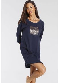 Vivance Dreams Nachthemd blau Gr. 32/34 für Damen. Rundhals und Print. Loose Fit. Nachhaltig.