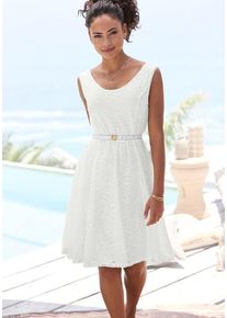 Lascana Spitzenkleid weiß Gr. 34 für Damen. Rundhals und Spitze. Figurumspielend