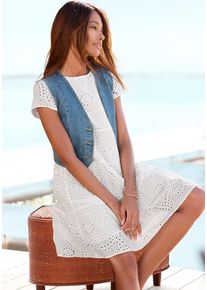 Buffalo Spitzenkleid weiß Gr. 34 für Damen. Mit Rundhals. Figurumspielend. Nachhaltig.