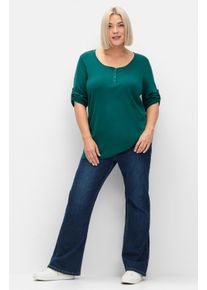 sheego Große Größen 3/4-Arm-Shirt mit Henleykragen, petrol, Größe 44/46 - Damen