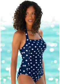 Lascana Damen Badeanzug, blau, Gr. 42, gepunktet, Polyamid, Badeanzüge, im Punkte-Design mit Shaping-Effekt