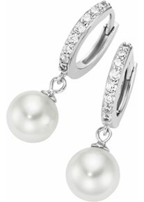 Firetti Damen Paar Creolen "Schmuck Geschenk Silber 925 Ohrschmuck Ohrringe Klappcreolen Behang", Silber 925 (Sterlingsilber)-Perlen, weiß, Silber