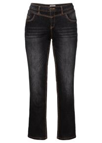 sheego Große Größen Gerade Jeans mit Used-Effekten, black denim, Größe 80 - Damen