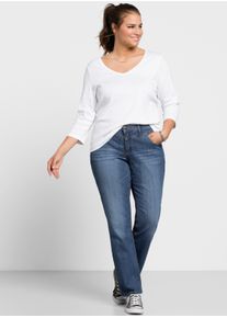 sheego Große Größen Gerade Jeans mit Used-Effekten, blue denim, Größe 46 - Damen