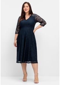 sheego Große Größen Cocktailkleid aus floraler Spitze, nachtblau, Größe 46 - Damen