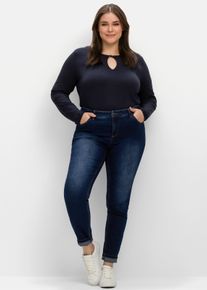 sheego Große Größen Skinny Jeans mit bequemer Taille, dark blue denim, Größe 40 - Damen