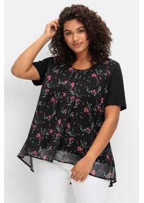 sheego Große Größen Blusenshirt in Lagenoptik, schwarz-gemustert, Größe 50 - Damen