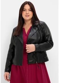 sheego Große Größen Bikerjacke aus weichem Lammnappa-Leder, schwarz, Größe 44 - Damen