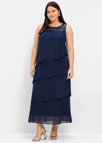 sheego Große Größen Abendkleid in Lagen-Optik, aus Chiffon, marine, Größe 44 - Damen