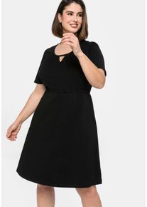 sheego Große Größen Jerseykleid mit Cut-out am Ausschnitt, schwarz, Größe 44 - Damen