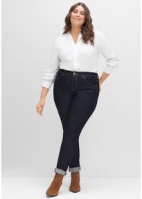 sheego Große Größen Jeans mit Kontrastnähten, blue black denim, Größe 108 - Damen
