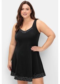 sheego Große Größen Badekleid mit Höschen, schwarz gepunktet, Größe 44E - Damen
