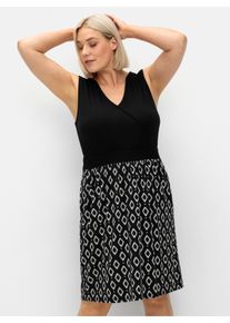 sheego Große Größen Jerseykleid mit bedrucktem Rock, schwarz-weiß, Größe 48 - Damen