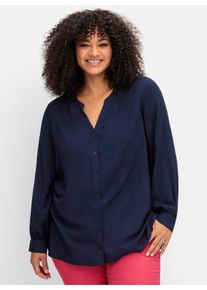 sheego Große Größen Longbluse mit tonigen Stickereien, tiefblau, Größe 52 - Damen