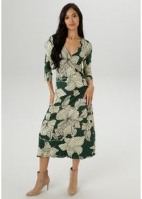 Damen Jerseykleidtannengrün, schwarz, sanftes weiß, feminin, Gr. 38, Aniston SELECTED, geblümt, gemustert, bedruckt, Single Jersey, Obermaterial: 95%