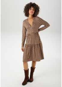Aniston CASUAL Damen Jerseykleidbeige, braun, sand, casual, Gr. 44, gemustert, bedruckt, Single Jersey, Obermaterial: 95% Viskose, 5% Elasthan,