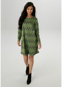 Damen Jerseykleidgrün, weiß, schwarz, grau, braun, modisch, Gr. 40, Aniston SELECTED, Jacquardmuster, gemustert, Jersey, Obermaterial: 66% Polyester,