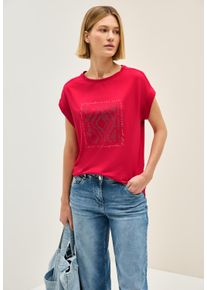 Cecil Damen T-Shirtglazed apple rot, casual, Gr. XL, bedruckt, Jersey, Obermaterial: 48% Baumwolle, 48% Modal, 4% Elasthan, Shirts, mit Glitzer Print