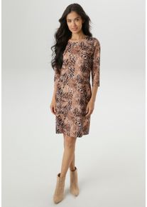 Damen Minikleidcamel, schwarz, sanftes weiß, orange, braun, modisch, Gr. 46, Aniston SELECTED, animal-print, gemustert, bedruckt, Milano Rib,