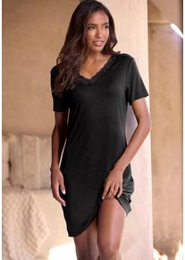 Vivance Dreams Nachthemd schwarz Gr. 32/34 für Damen. V-Ausschnitt und Spitzenkante. Bequem