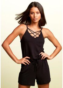 Lascana Kurzoverall schwarz Gr. 34 für Damen. Mit V-Ausschnitt. Figurumspielend
