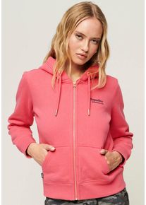 Superdry Damen Kapuzensweatjacke "ESSENTIAL LOGO ZIP HOODIE", pink, casual, Gr. M, unifarben, Sweatware, Obermaterial: 75% Baumwolle, 25% Polyester,