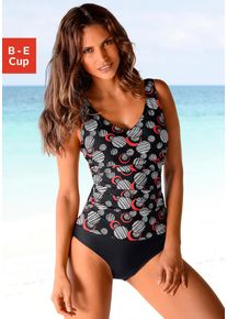 Lascana Damen Badeanzug, schwarz, Gr. 38, bedruckt, Polyamid, Badeanzüge, mit Shaping-Einsatz, verstellbare Träger, bis E-Cup
