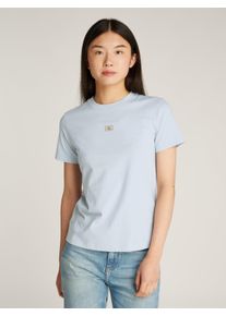 Damen T-Shirt "WOVEN LABEL REGULAR TEE"niagara mist, Basic, Gr. XS, Calvin Klein Jeans, unifarben, Jersey, Obermaterial: 100% Baumwolle, Shirts, mit