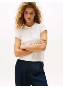 Tommy Hilfiger Damen Poloshirt "GOLD BUTTON SLIM SS POLO"ivory silk, casual, Gr. XS, unifarben, Single Jersey, Obermaterial: 96% Baumwolle, 4%