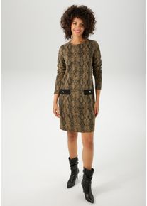 Aniston CASUAL Damen Jerseykleidbeige, oliv, schwarz, modisch, Gr. 38, Schlangenoptik, Jacquardmuster, gemustert, Jersey, Obermaterial: 70%