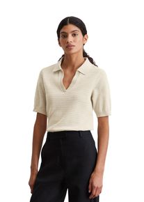 Marc O'Polo MARC O'POLO Damen Poloshirt "aus Ajour-Jersey"silky stone, casual, Gr. XXL, unifarben, Obermaterial: 99% Baumwolle, 1% Elasthan, Shirts