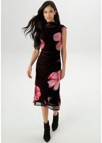 Damen Midikleidschwarz, rot, altrosa, anthra, modisch, Gr. 46, Aniston SELECTED, geblümt, bedruckt, Mesh, Obermaterial: 95% Polyester, 5% Elasthan.