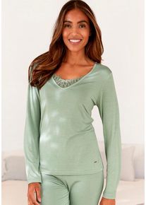 Lascana Pyjamaoberteil grün Gr. 32/34 für Damen. V-Ausschnitt und Spitze